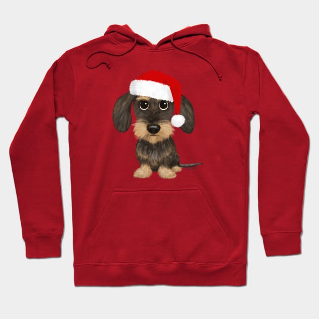 Wirehaired Dachshund with Santa Hat Cute Teckel Christmas Hoodie by Coffee Squirrel